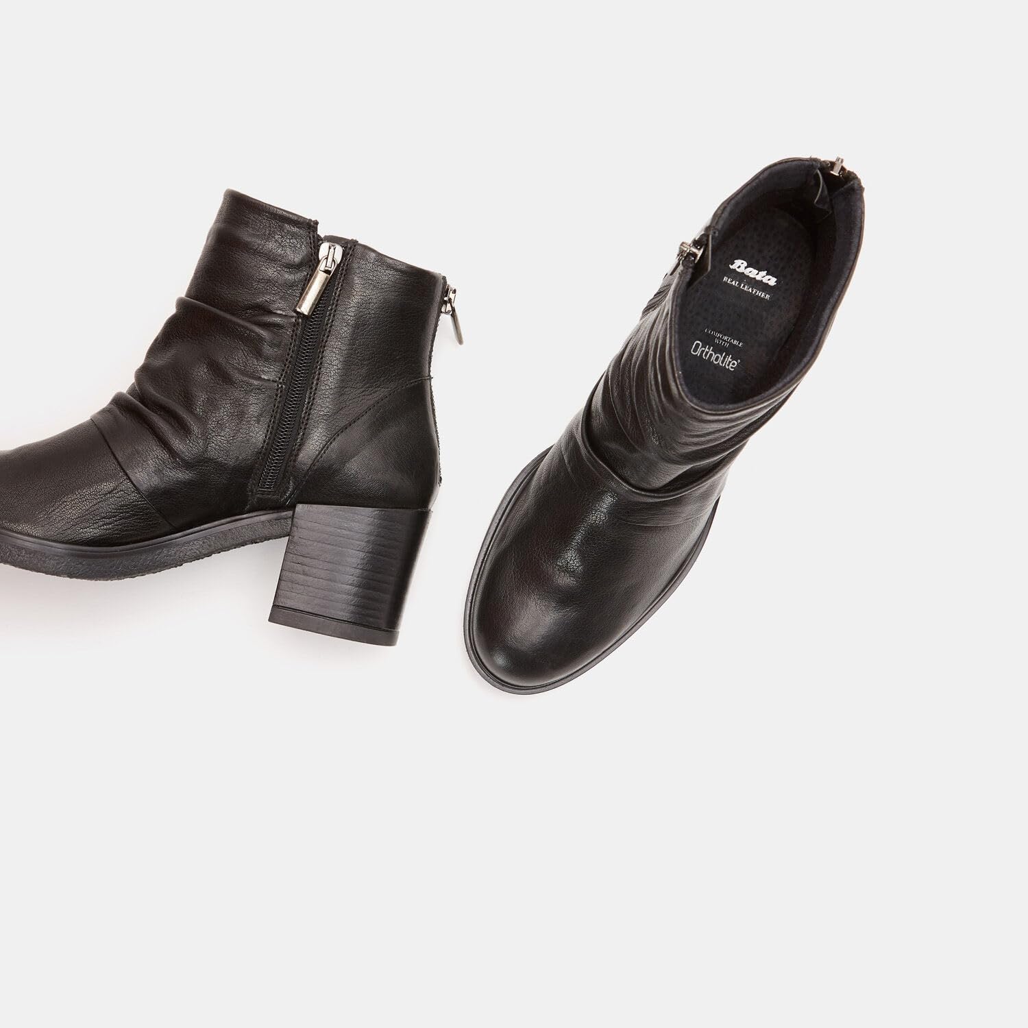 Bata Bottines Cuir à Talon Large Femme Confort