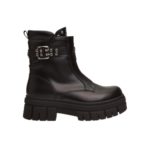 Bata Bottines Bikers zip clous cuir noir femme
