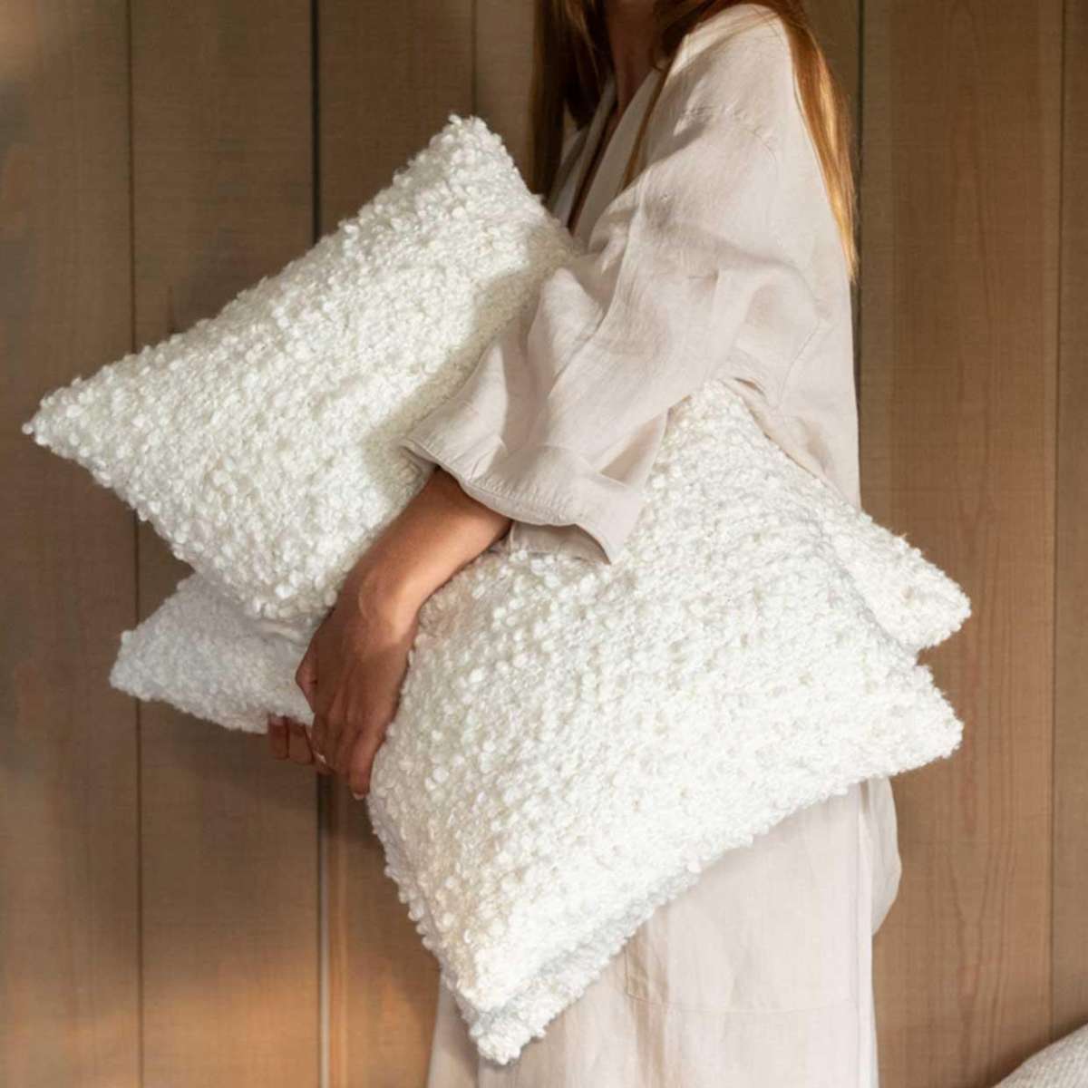 Andrea House Textil coussin bouclé blanc 50x50