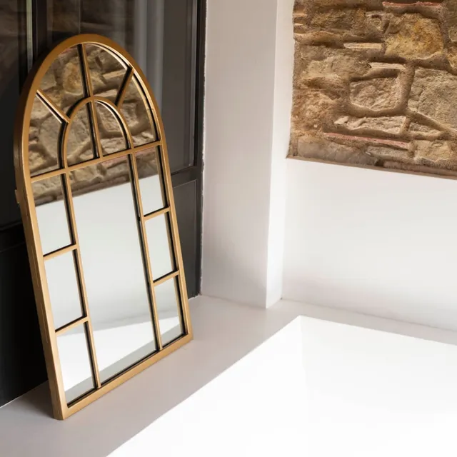 Andrea House Miroir fenêtre vintage doré métal