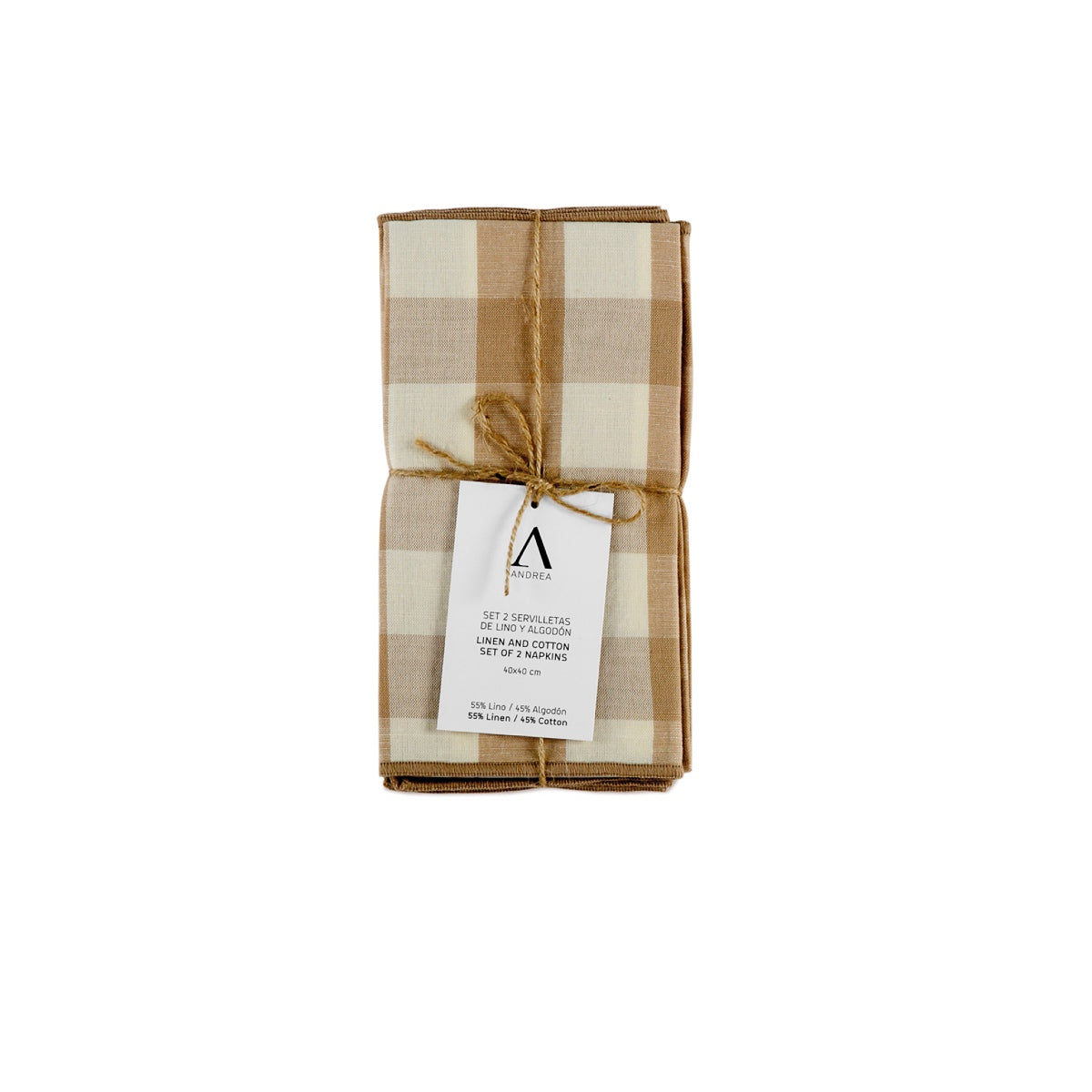 Andrea House Cocina set 2 serviettes table lin beige vichy