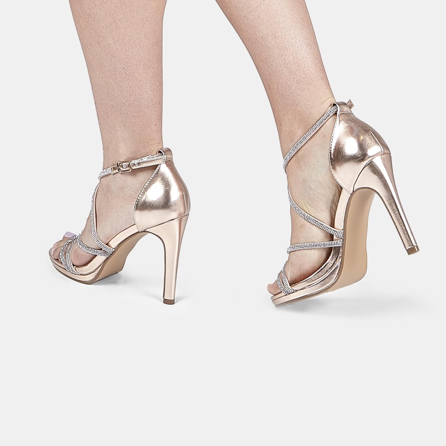 Bata Sandales dorées talon 11 cm strass
