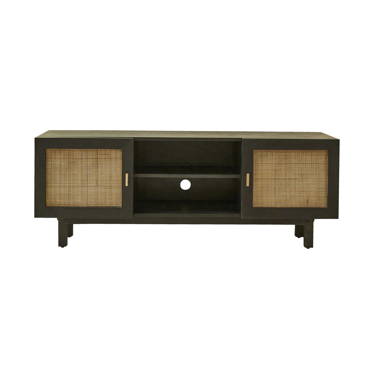Berah Getah Salon meuble TV manguier noir cannage 140 cm