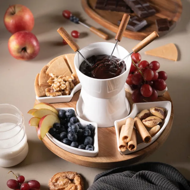 Andrea House service fondue porcelaine acacia 4 pièces