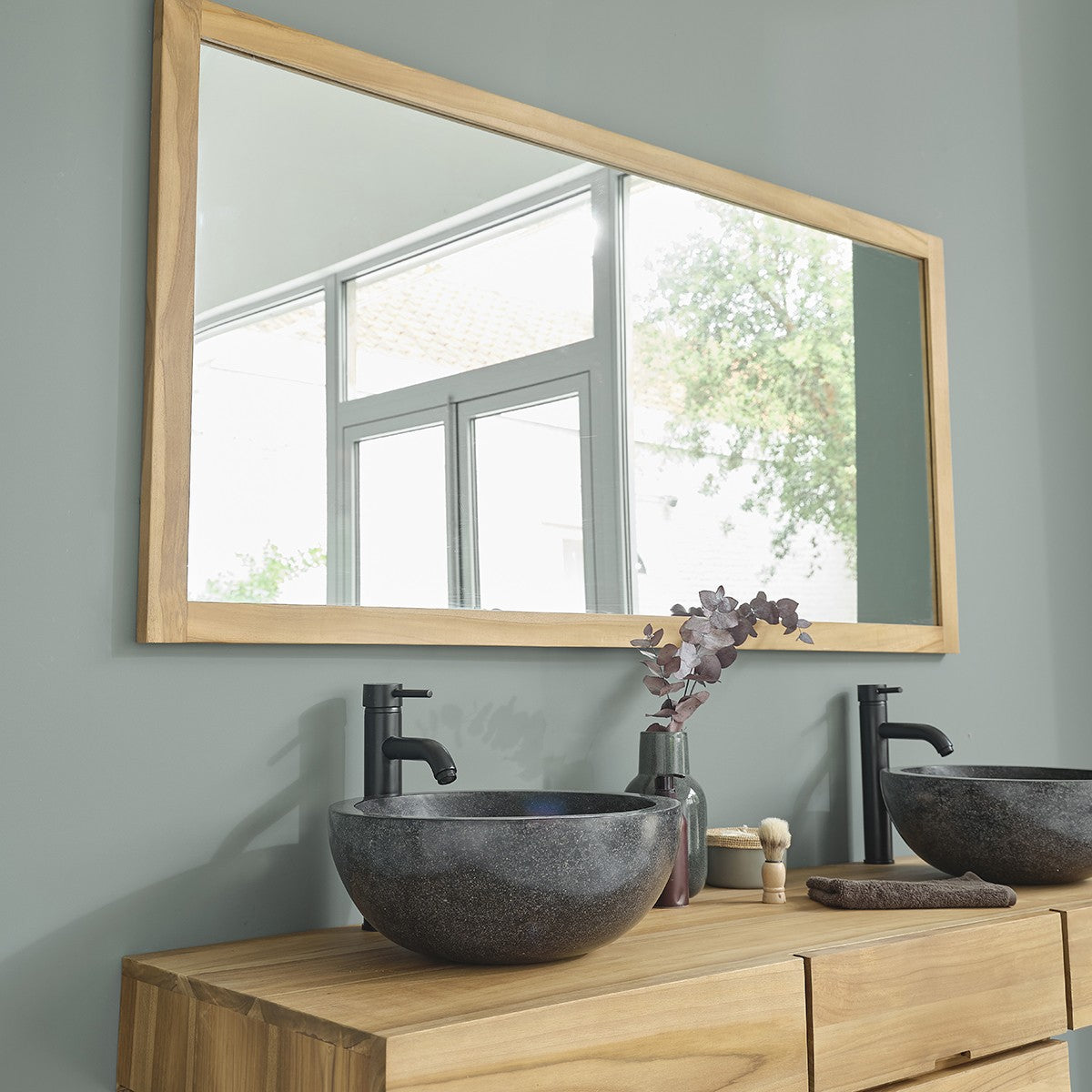 Berah Getah miroir teck massif 160x80 cm rectangulaire
