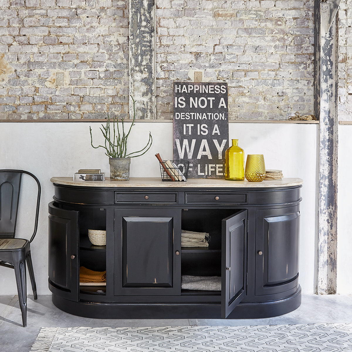 Berah Getah Bastide Buffet Acajou Teck Noir 180 cm
