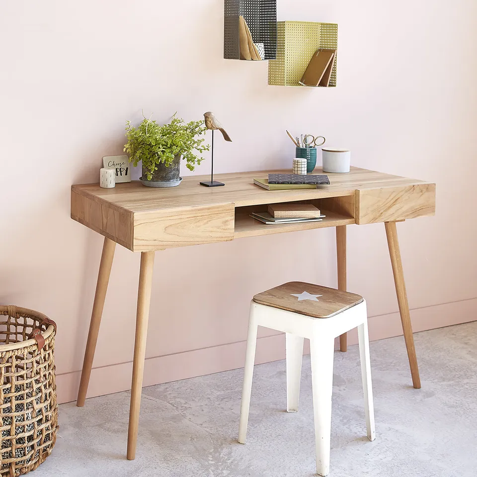 Berah Getah Isaure bureau teck 120 cm 2 tiroirs