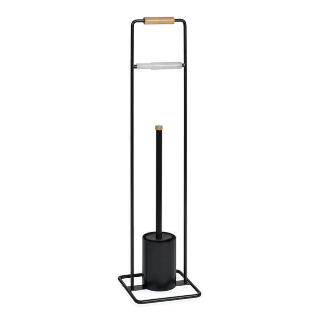 Andrea House Baño porte-rouleau avec brosse noir métal