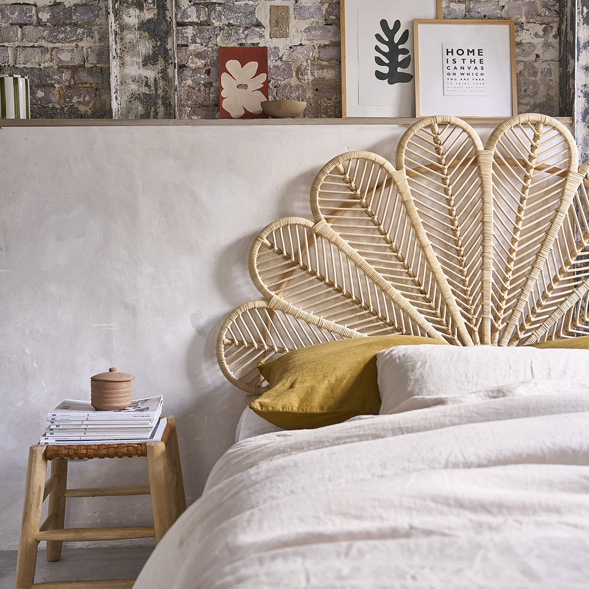 Berah Getah Colette tête de lit rotin fleur 140 cm