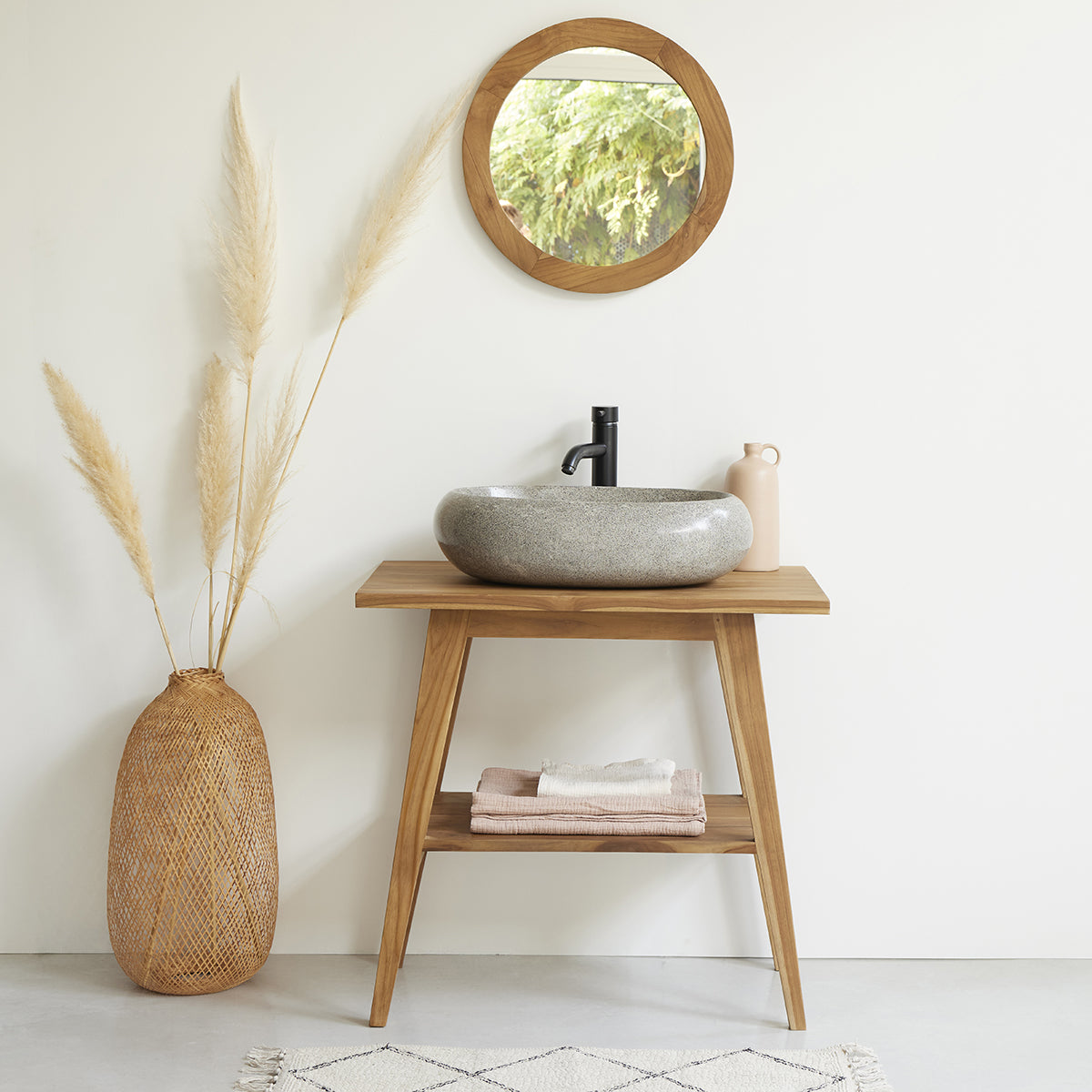Berah Getah Sara meuble salle de bain teck 80 cm brut