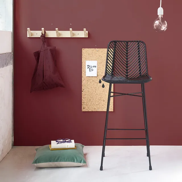 Berah Getah Bohema tabouret de bar rotin métal noir
