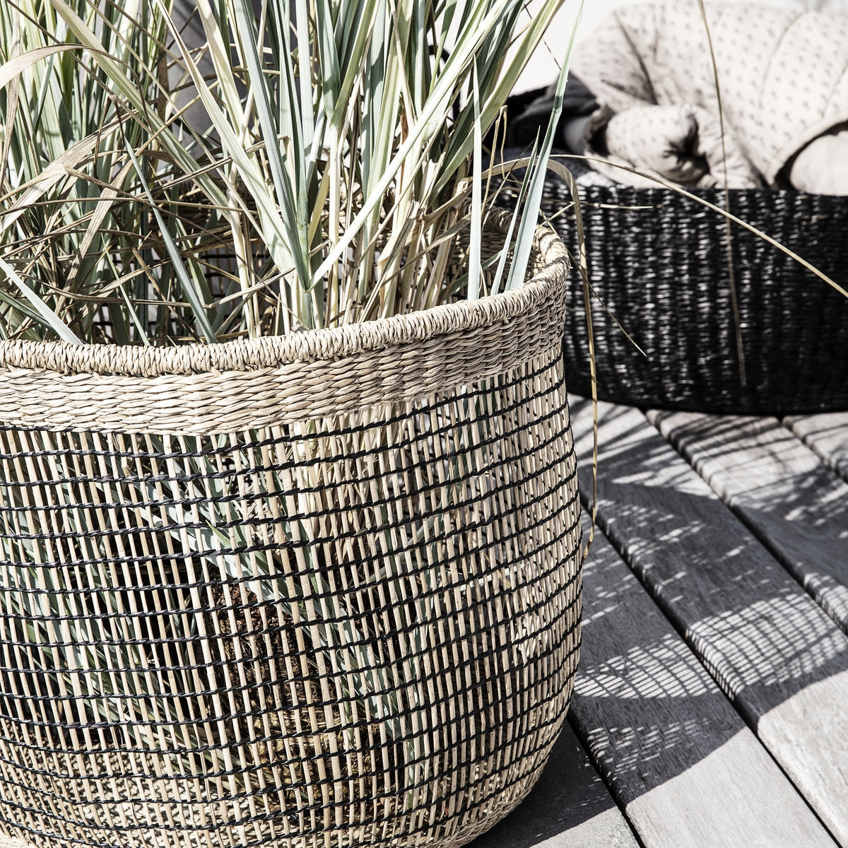 Berah Getah lot 3 paniers naturels et noirs herbe marine