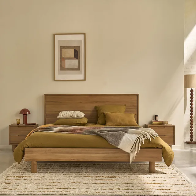 Berah Getah Gustave lit teck massif 180 cm avec sommier