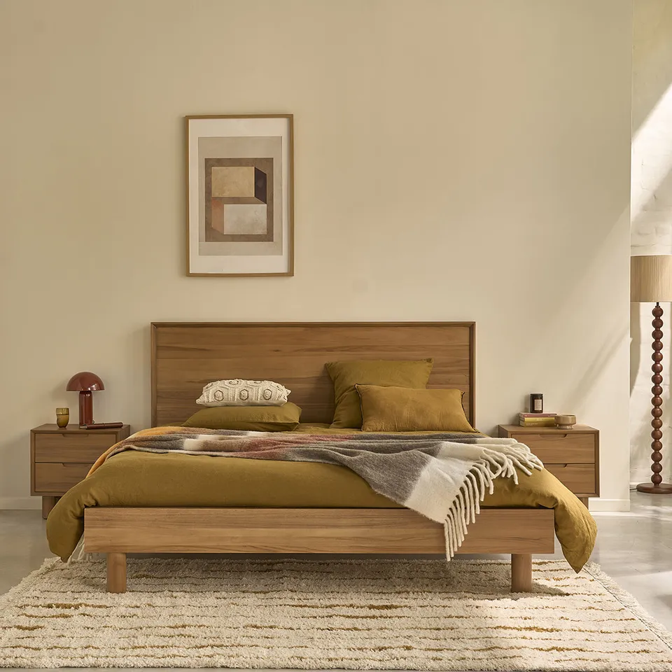 Berah Getah Gustave lit teck massif 180 cm avec sommier