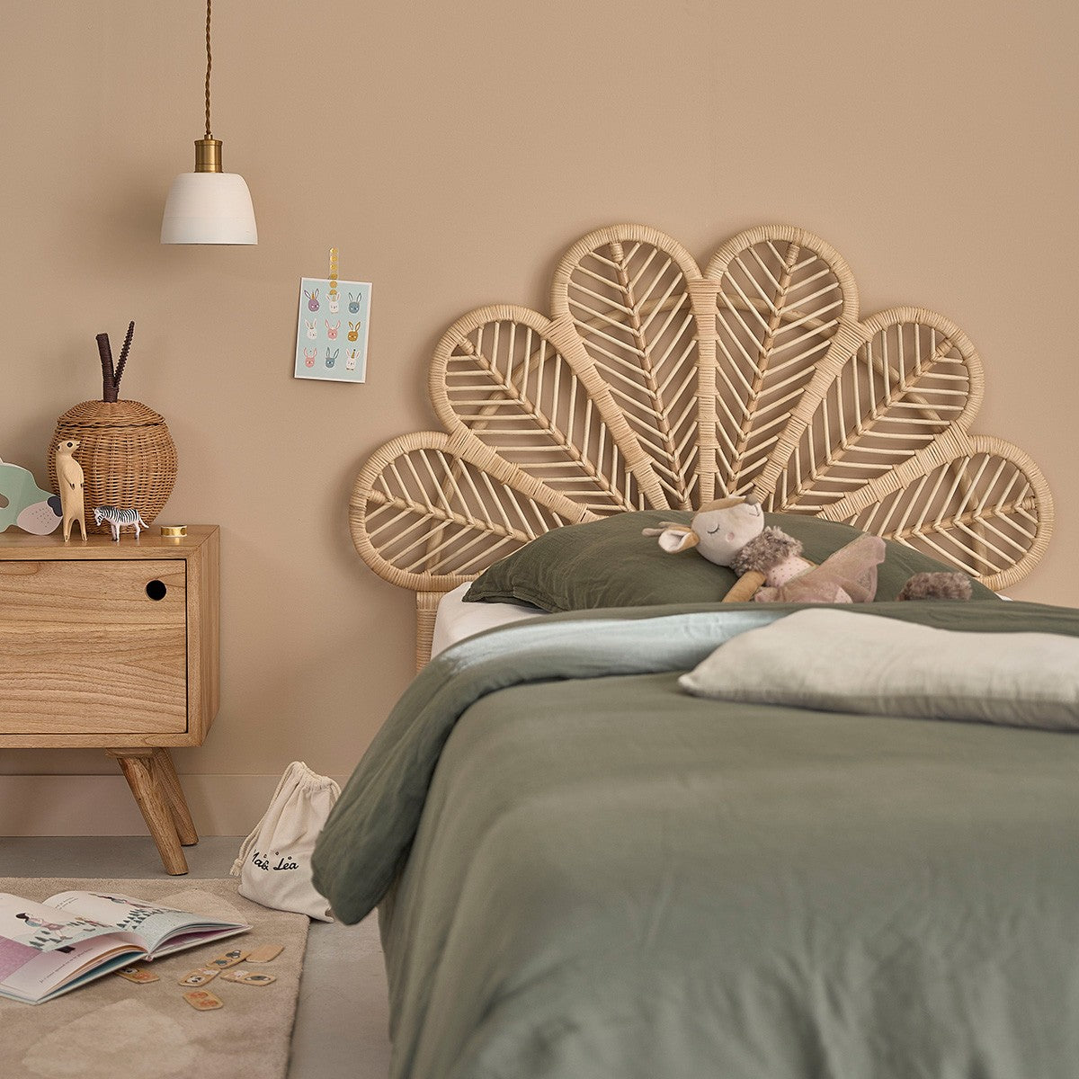 Berah Getah Colette tête de lit rotin 90 cm fleur