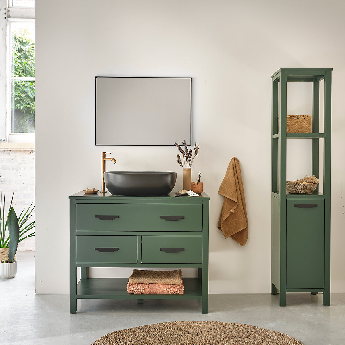 Berah Getah Olivia colonne salle de bain verte 160 cm acacia
