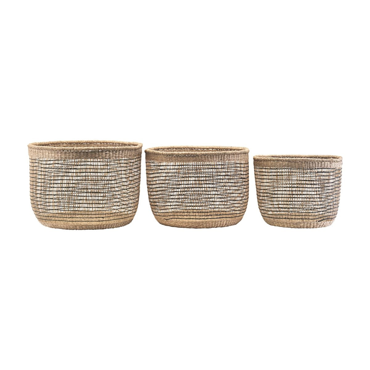 Berah Getah lot 3 paniers naturels et noirs herbe marine