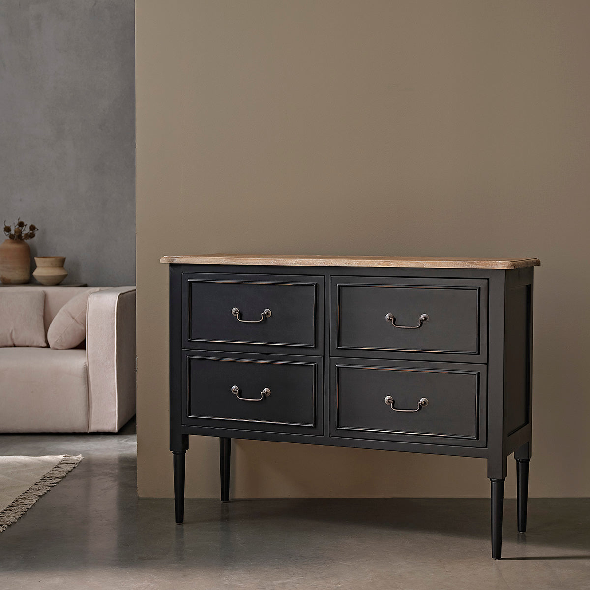 Berah Getah BASTIDE commode acajou 120 cm 4 tiroirs noire