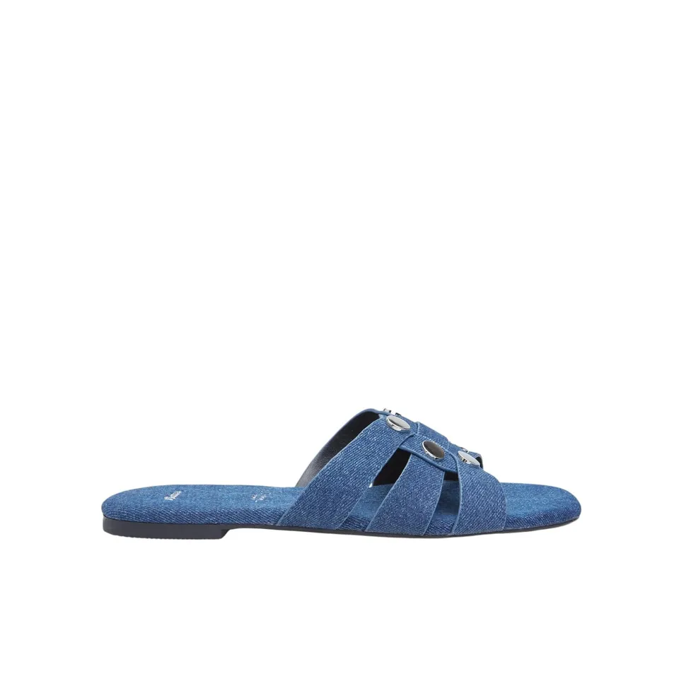 Bata Sandales Mules Plates Femme Denim clous