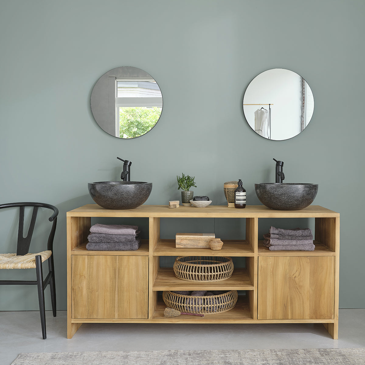 Berah Getah Noa meuble sous-vasque teck 160 cm 2 vasques