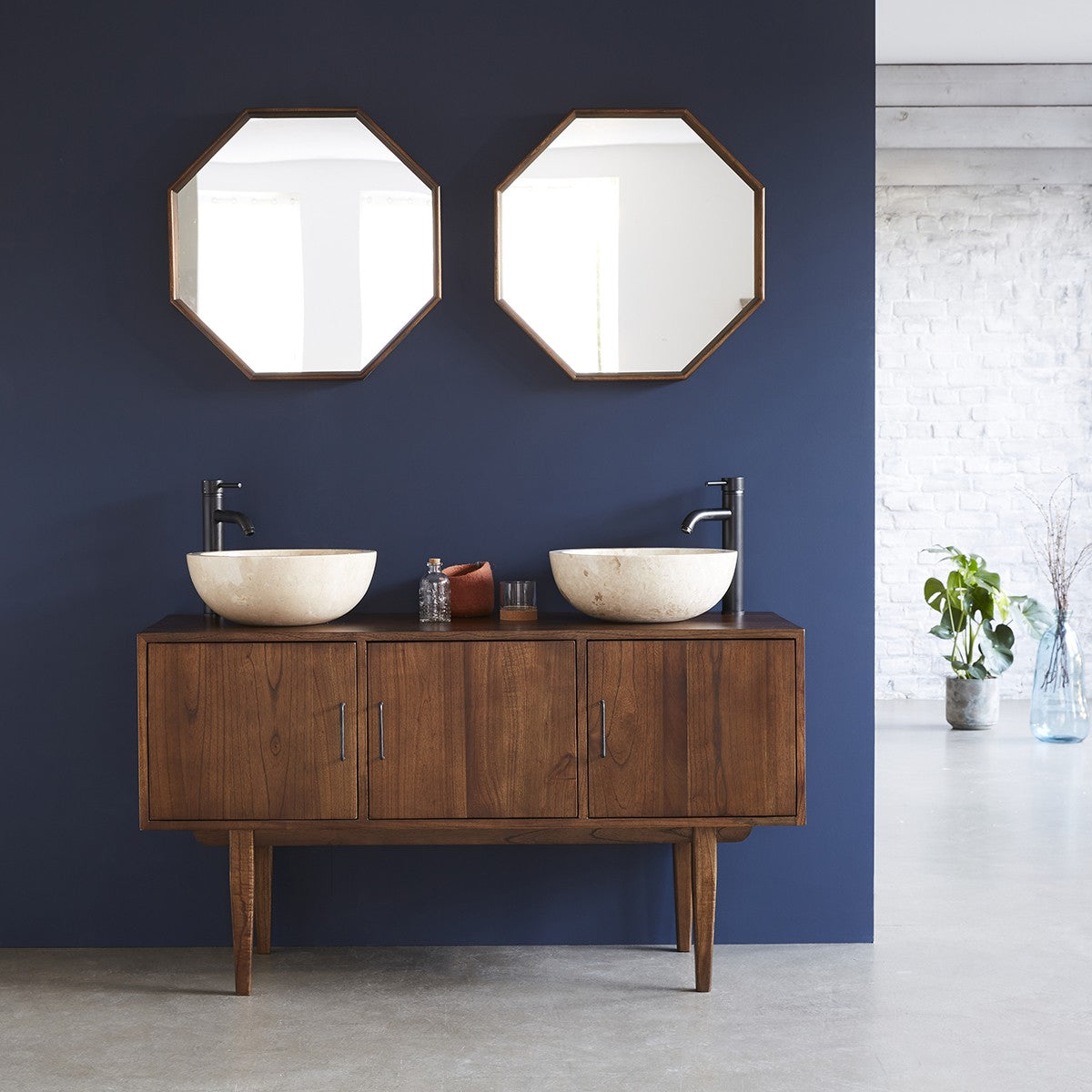 Berah Getah Vintage miroir octogonal 60 cm en mindi massif