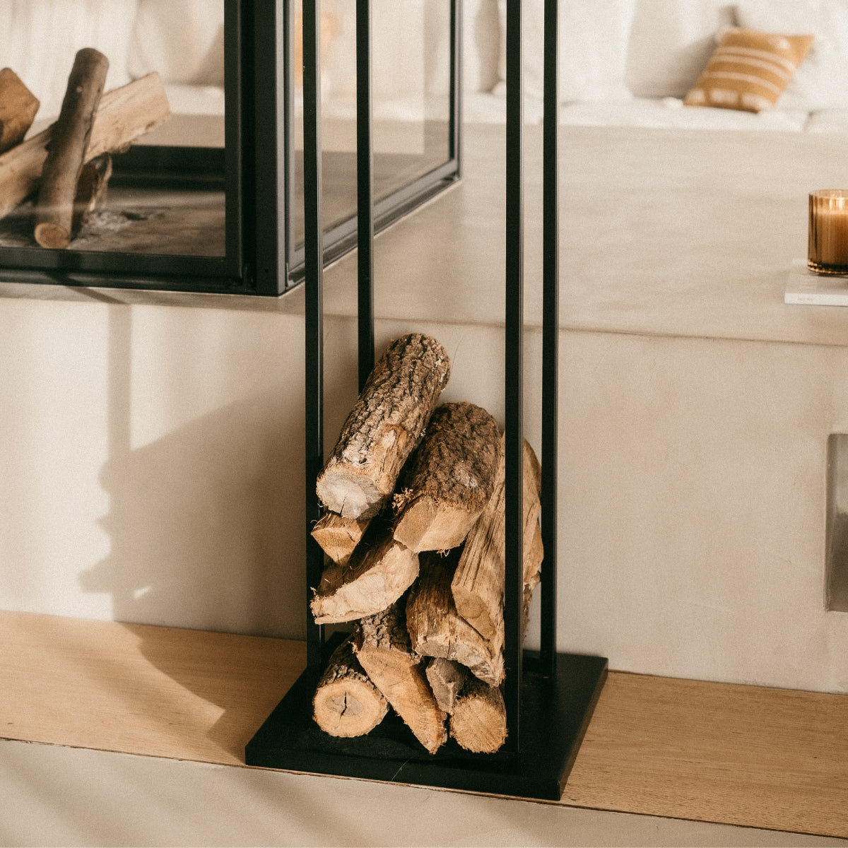 Andrea House Decoración porte-bûches métal noir 115 cm