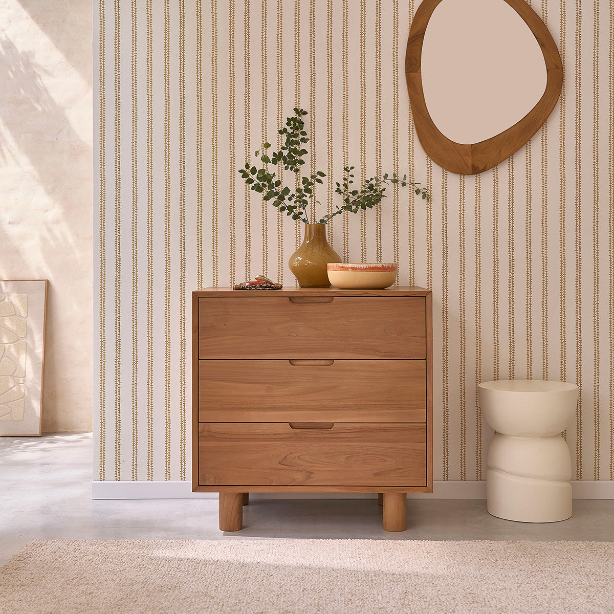 Berah Getah GUSTAVE Commode teck 80 cm 3 tiroirs