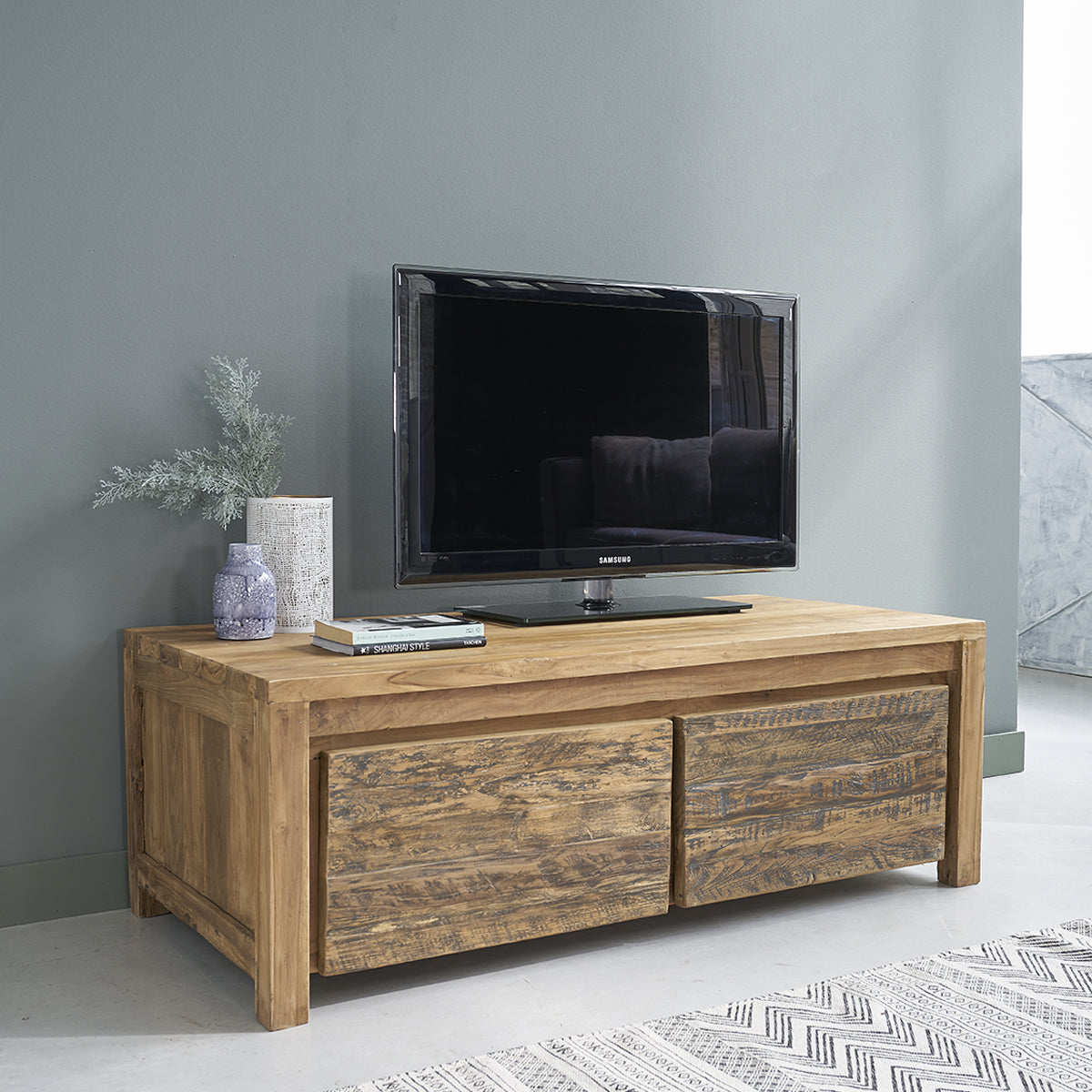 Berah Getah Cargo table basse teck recyclé 120 cm