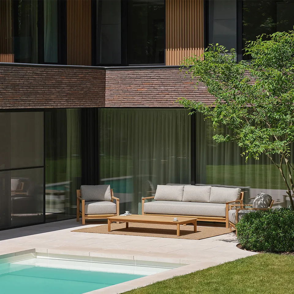 Berah Getah PIANA salon jardin bas teck 5 pers gris