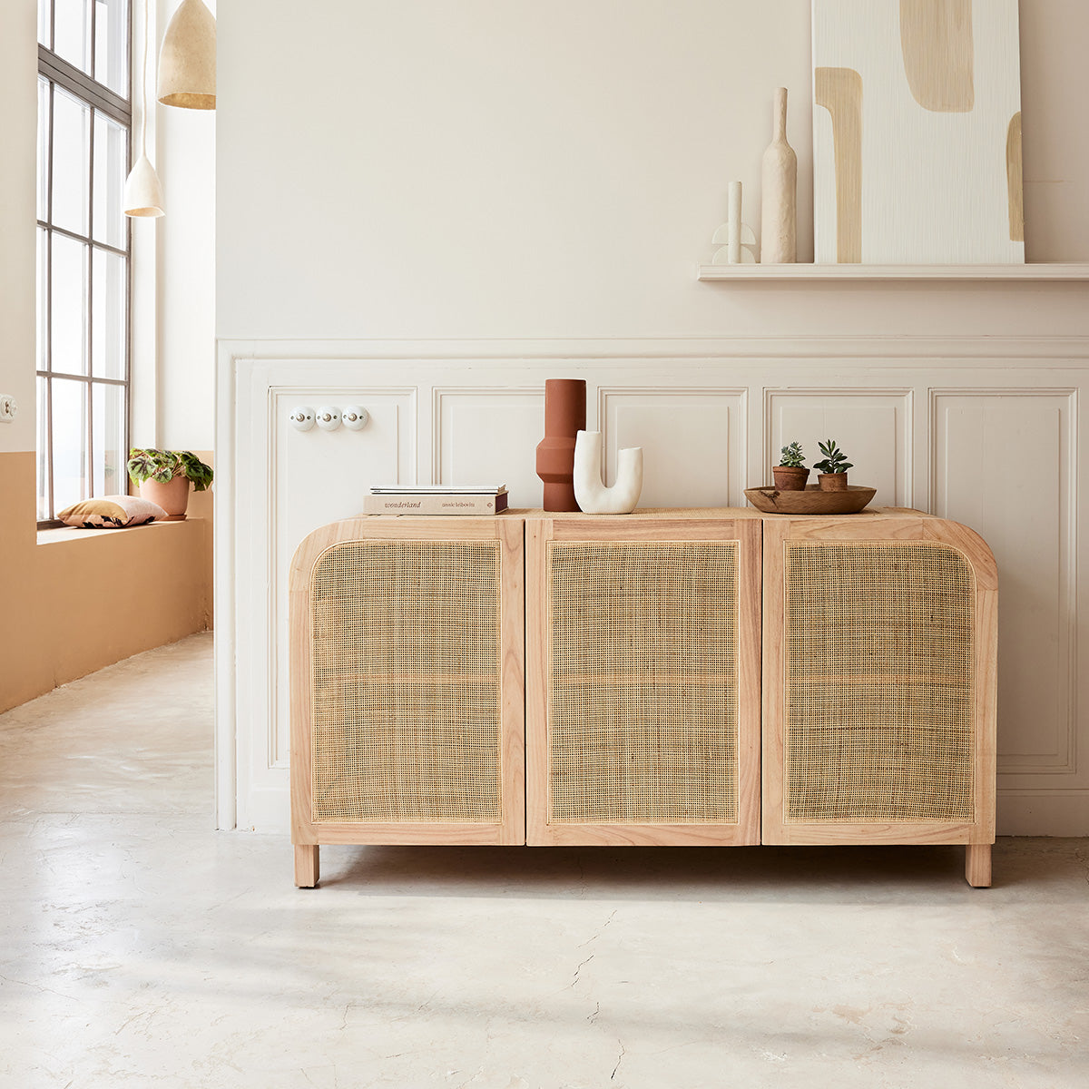 Berah Getah Maël buffet mindi 150 cm 3 portes cannage