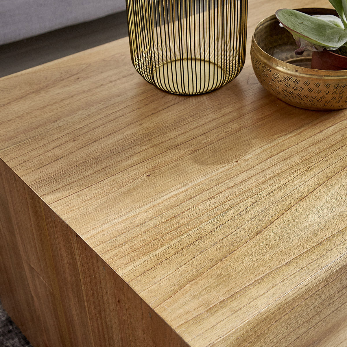 Berah Getah Tilo table basse mindi 120 cm 2 tiroirs