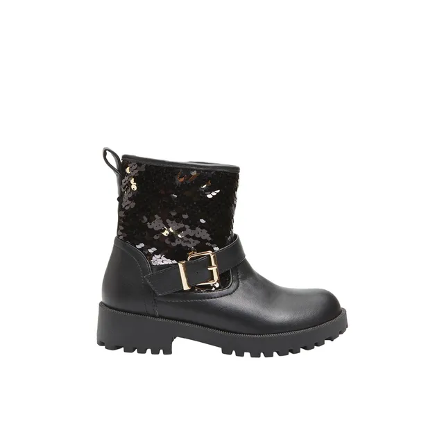 Bata bottes fille paillettes noir doré zip