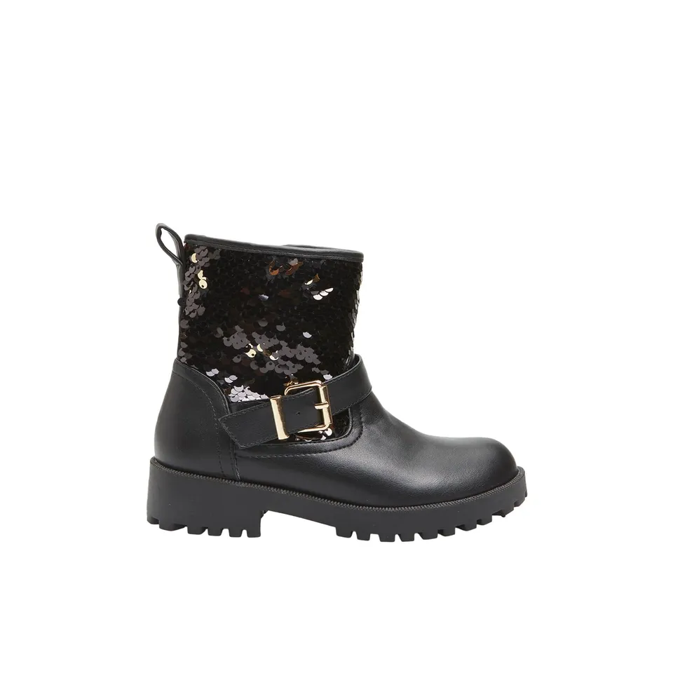 Bata bottes fille paillettes noir doré zip