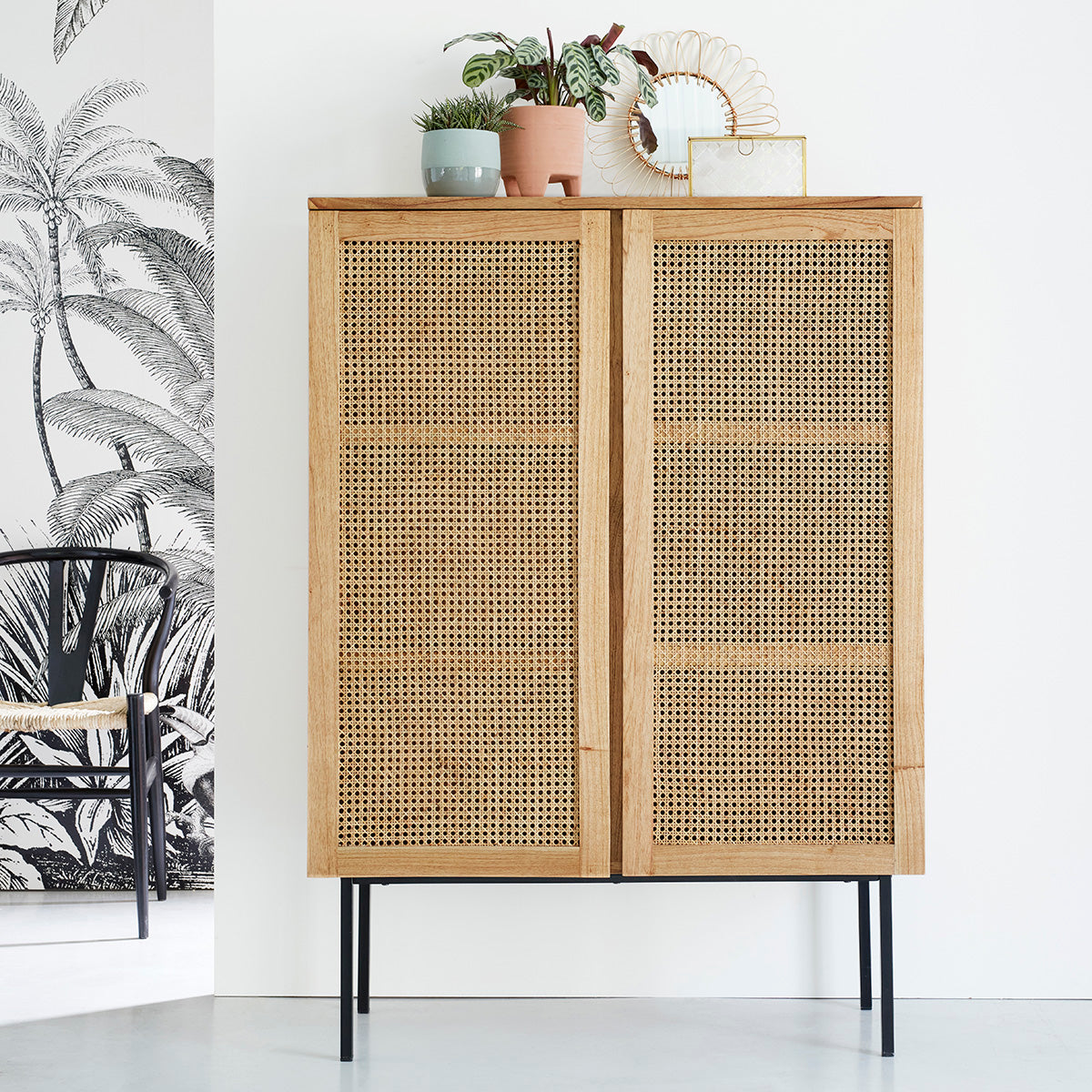 Berah Getah Aubin armoire mindi cannage 100 cm 2 portes