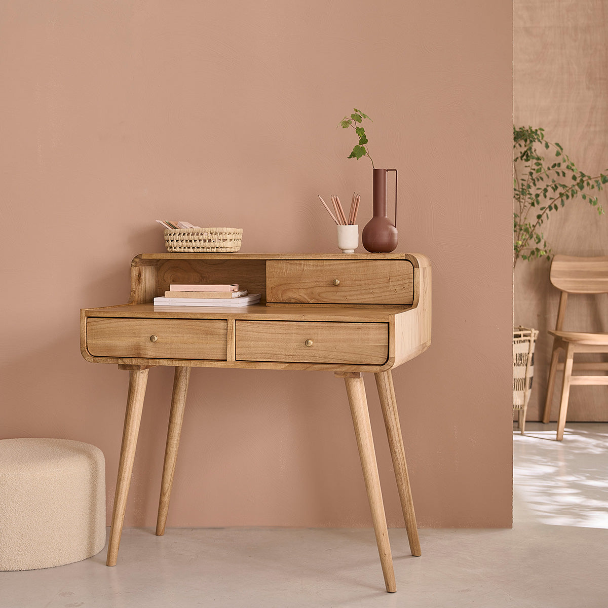 Berah Getah Fifties bureau mindi 90 cm 3 tiroirs