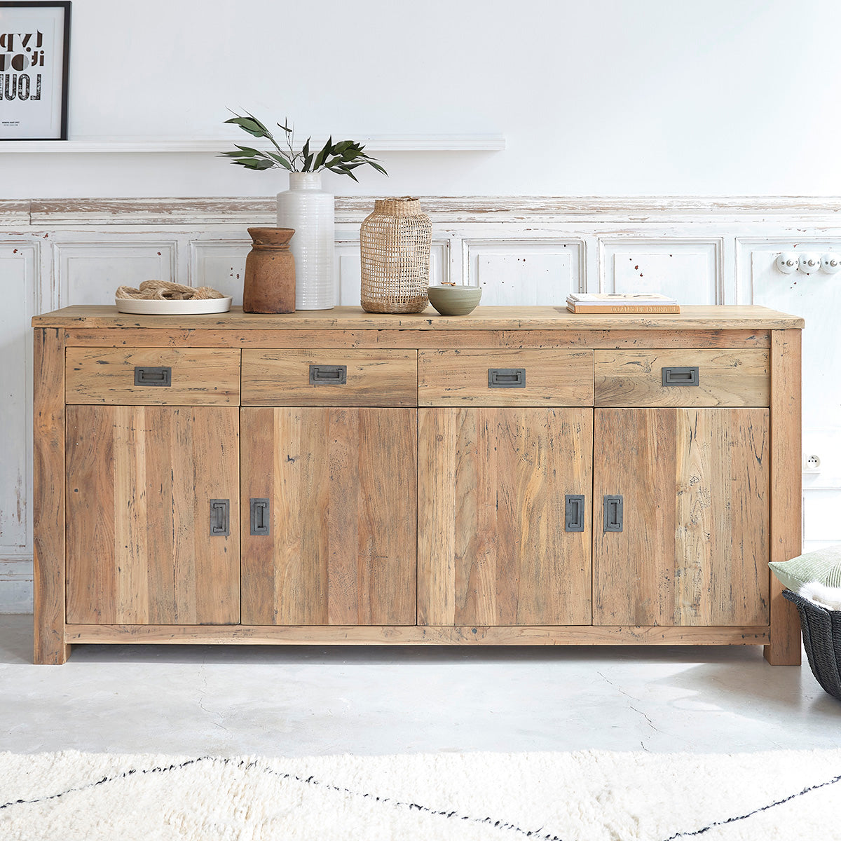 Berah Getah Cargo buffet teck recyclé 200 cm 4 portes