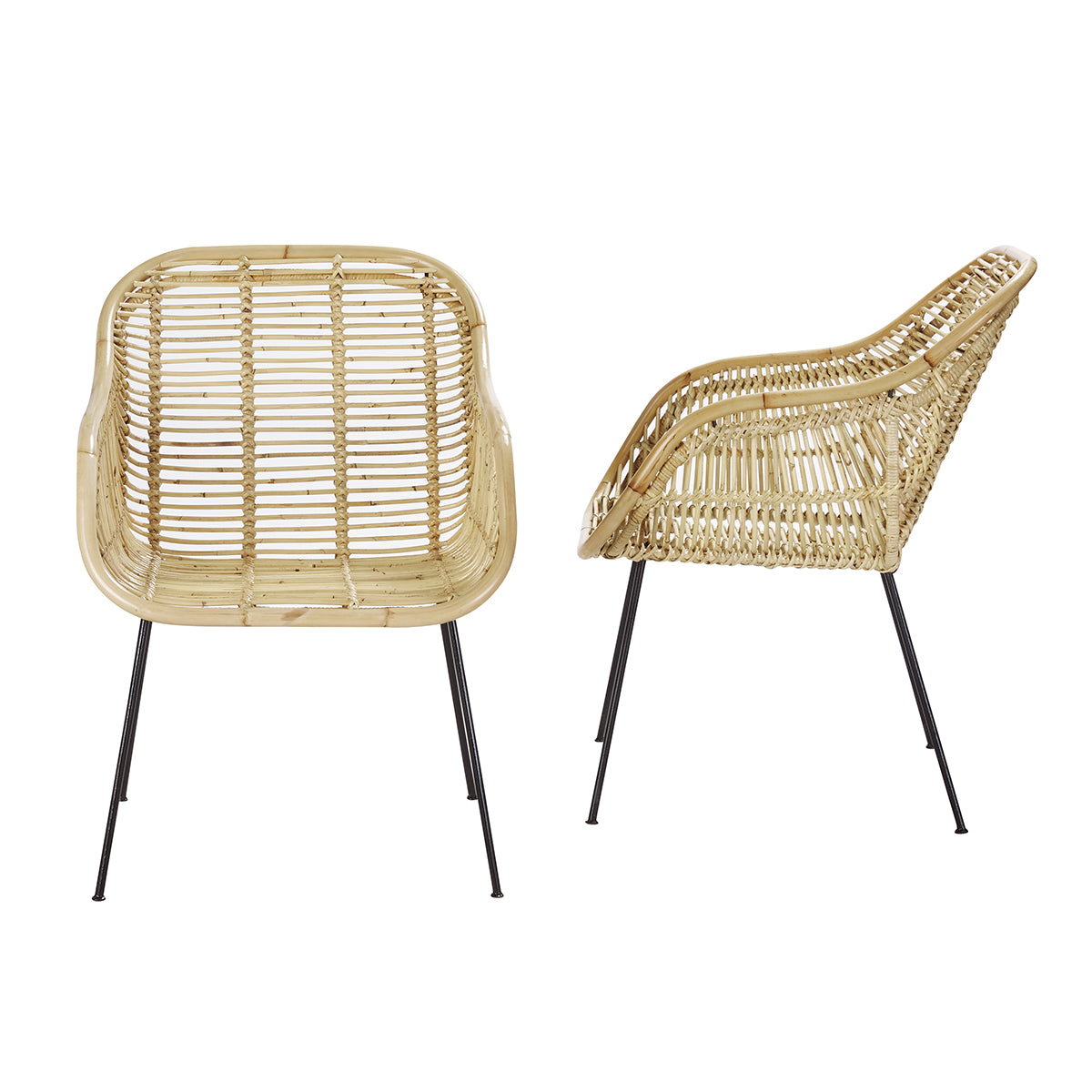 Berah Getah Bohema lot 2 fauteuils rotin métal naturel