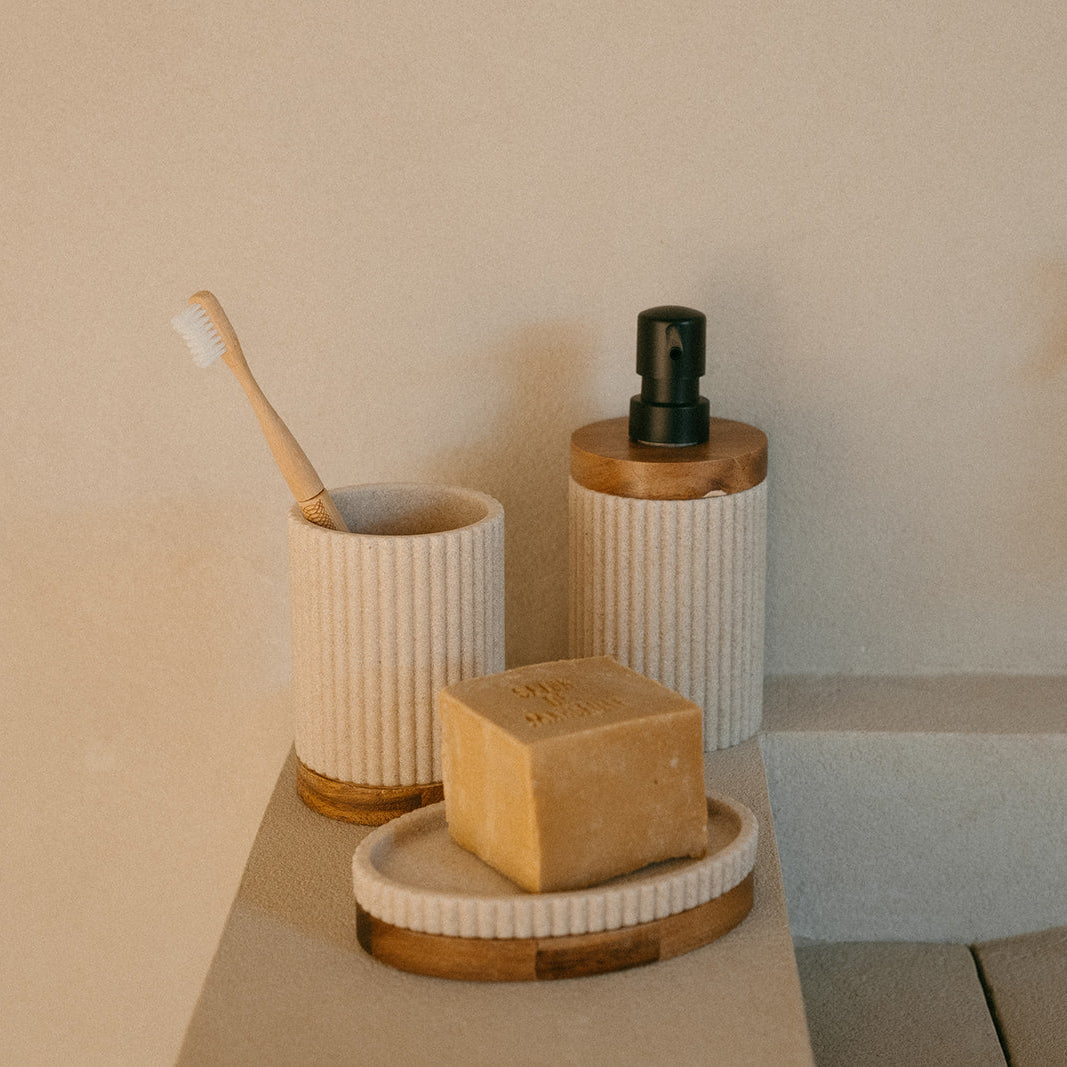 Andrea House Baño distributeur savon beige bois résine