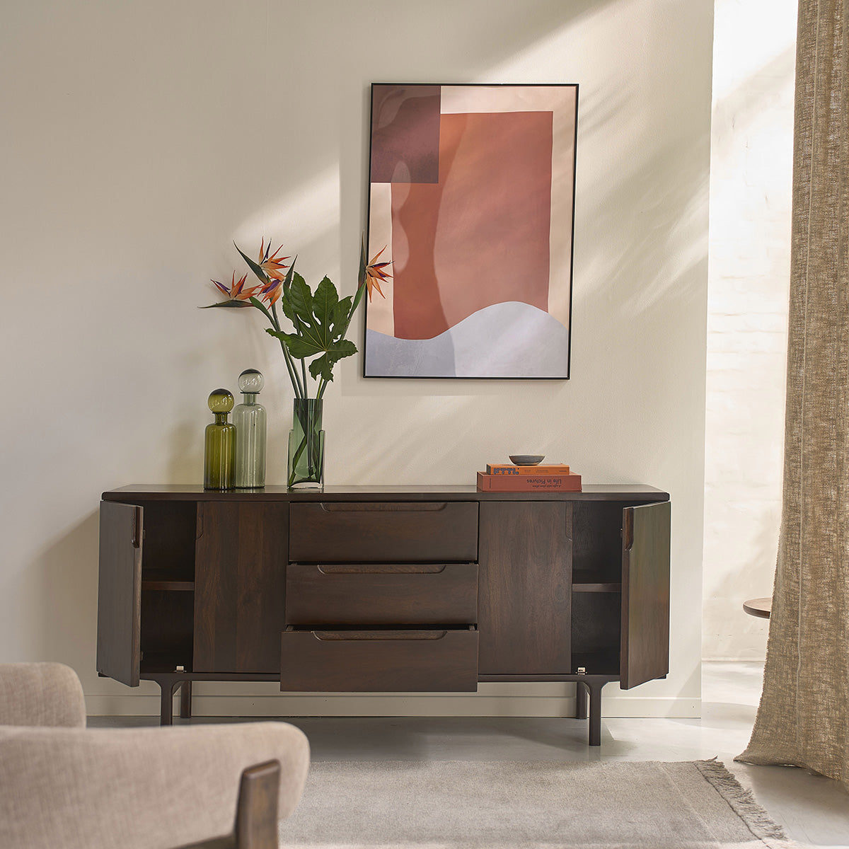 Berah Getah Lazare buffet manguier massif 180 cm brun