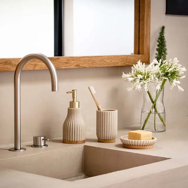 Andrea House Baño distributeur savon bois résine beige