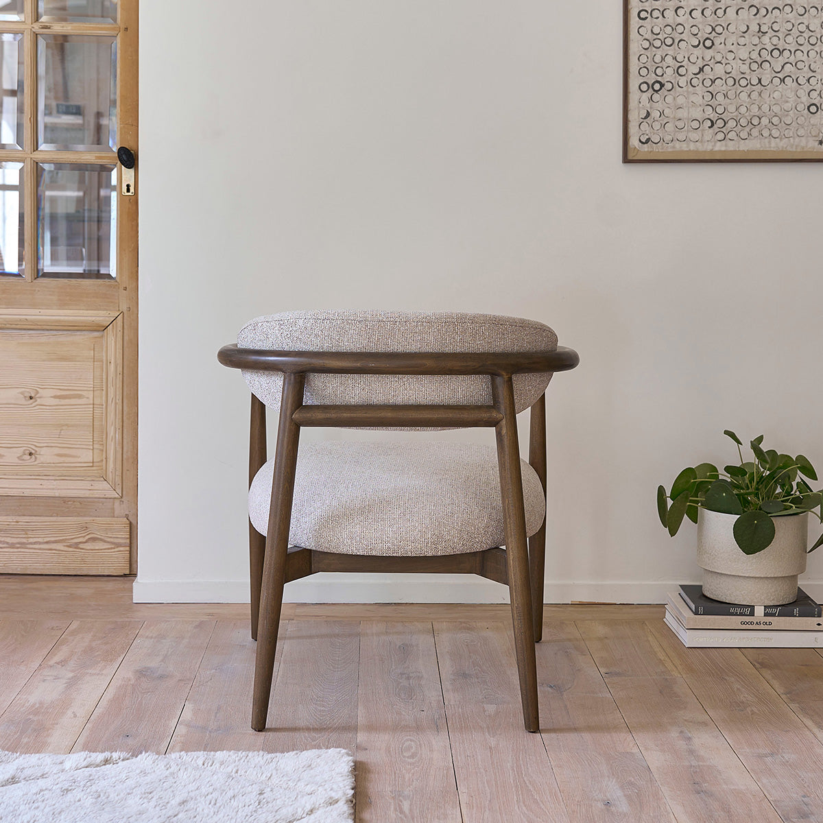 Berah Getah Côme fauteuil hêtre beige chiné tissu