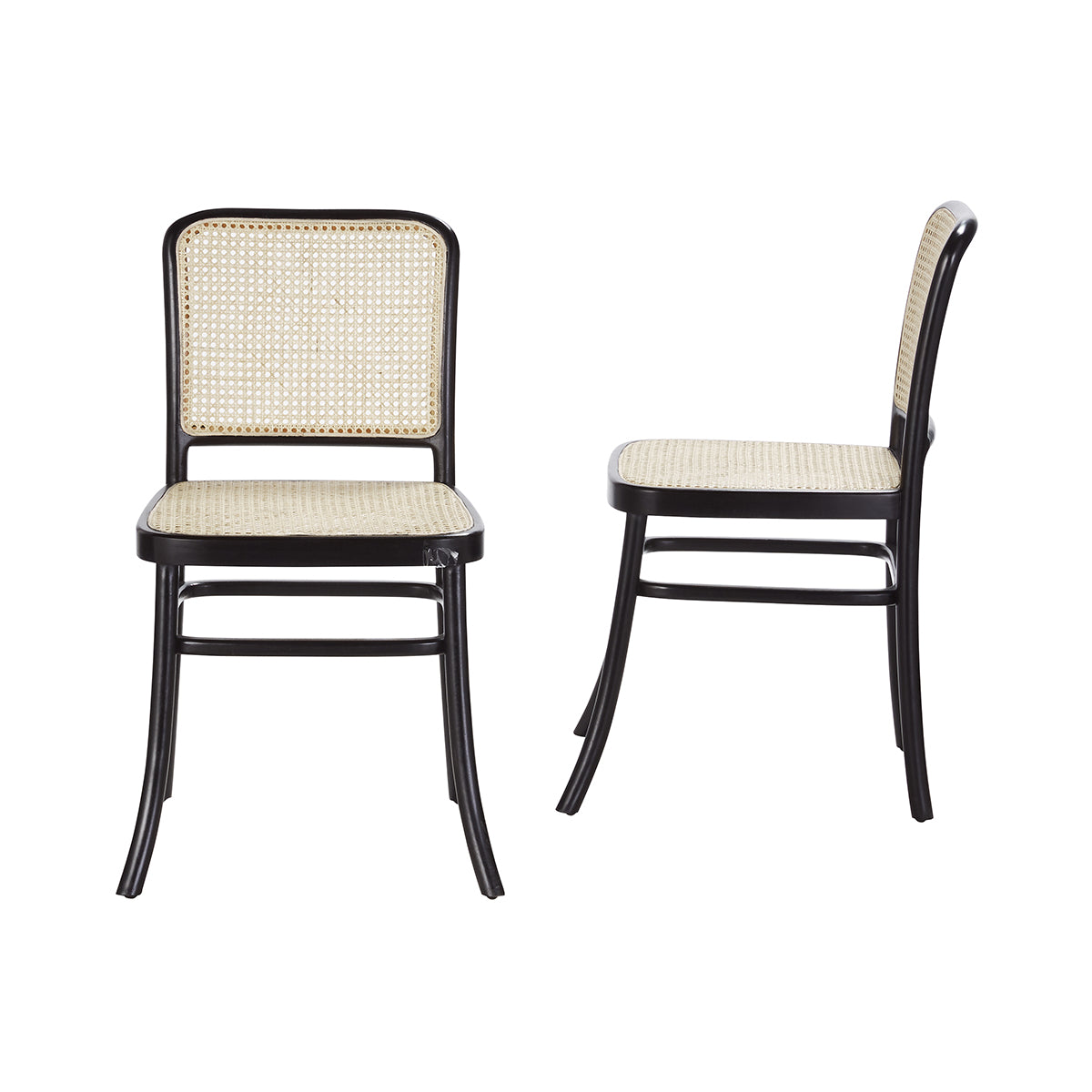 Berah Getah ARON lot 2 chaises acajou cannage noir