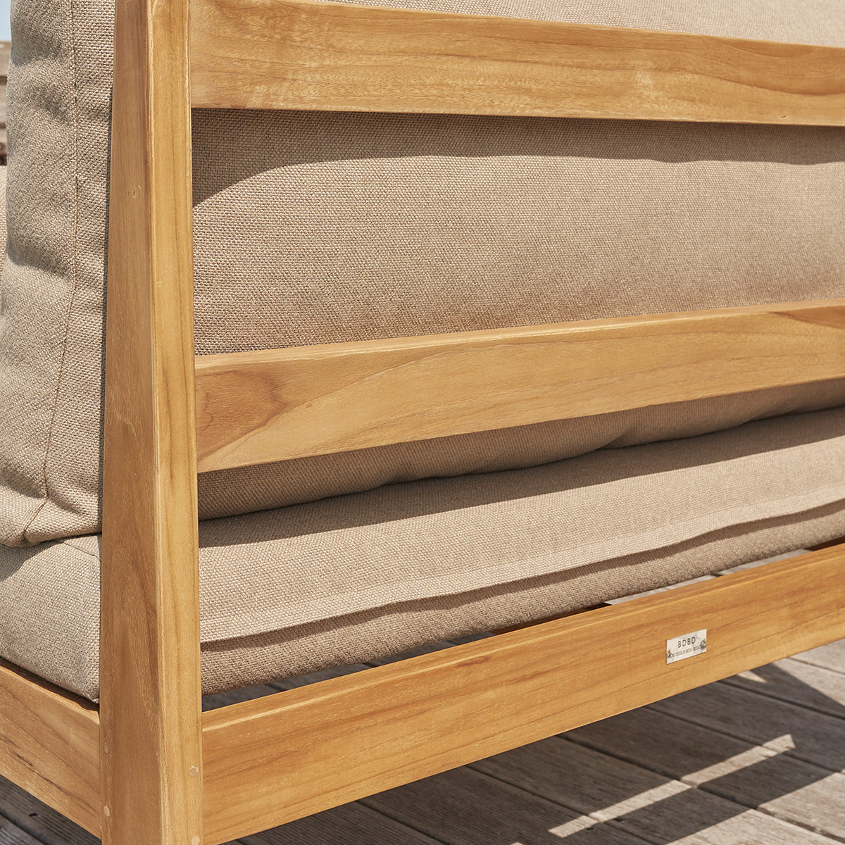 Berah Getah Palma fauteuil jardin teck taupe coussins