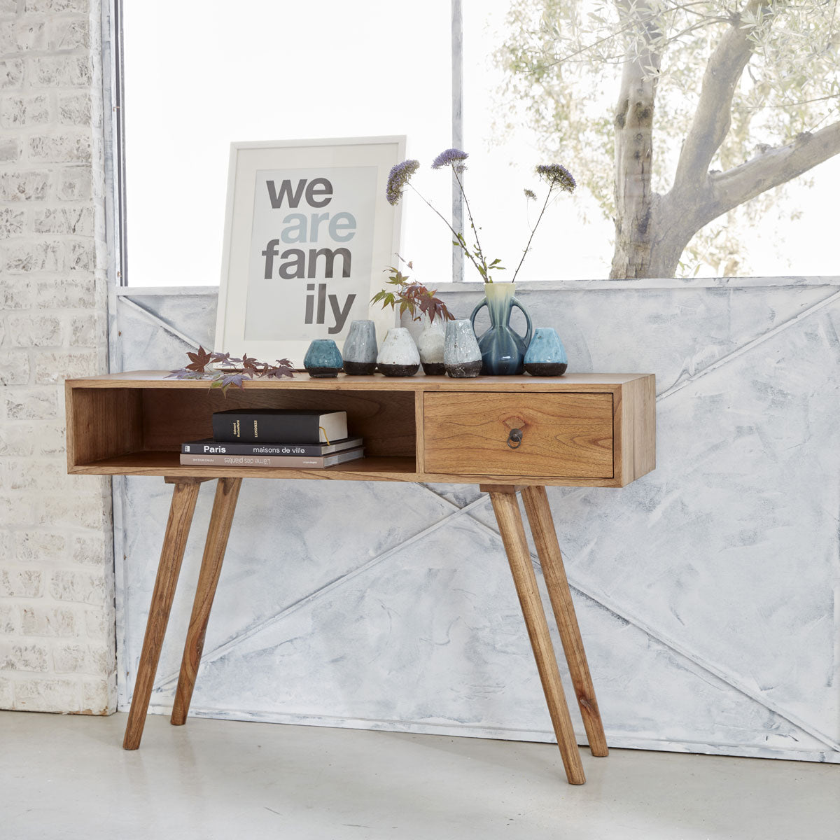 Berah Getah Oscar console mindi massif 120 cm tiroir