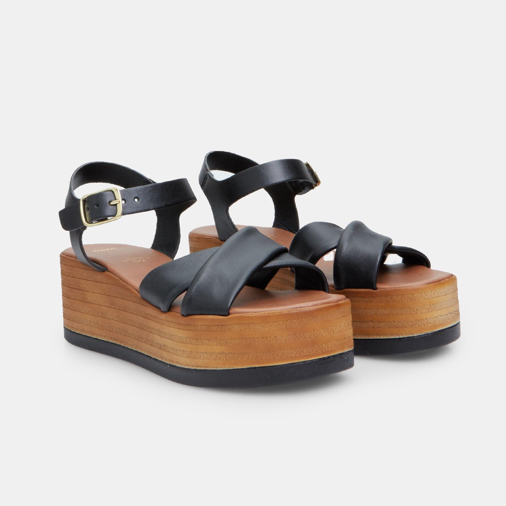 Bata Sandales cuir femme plateforme 6,5 cm noires