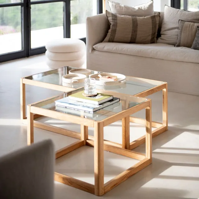 Andrea House Mueble table auxiliaire verre et bois