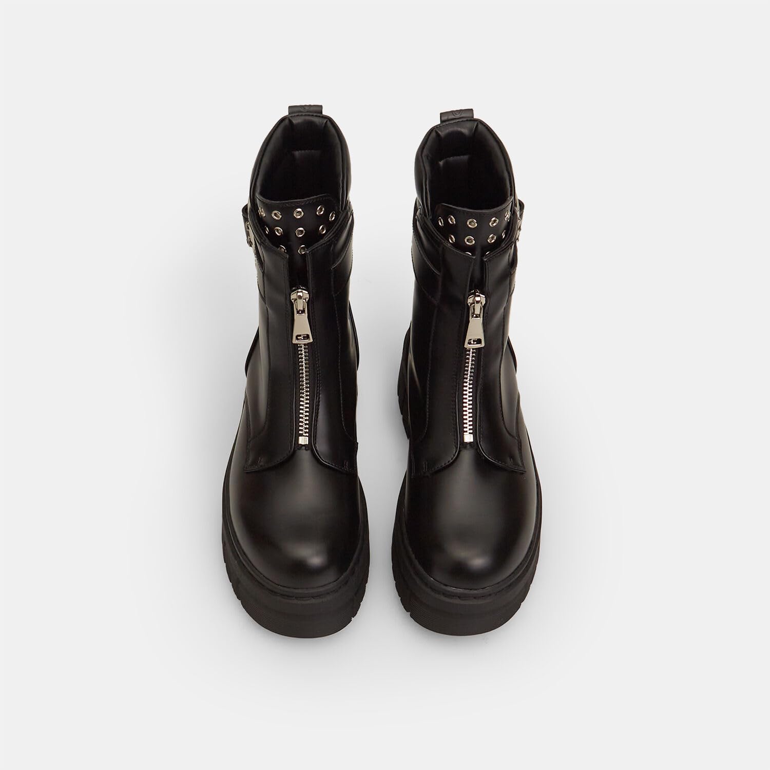 Bata Bottines Bikers zip clous cuir noir femme