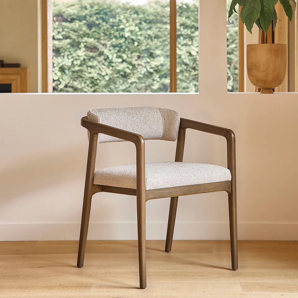 Berah Getah Éloi chaise bois hêtre tissu beige chiné