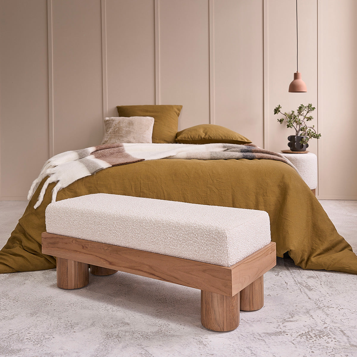 Berah Getah Théodore banc teck bouclette 100 cm entrée