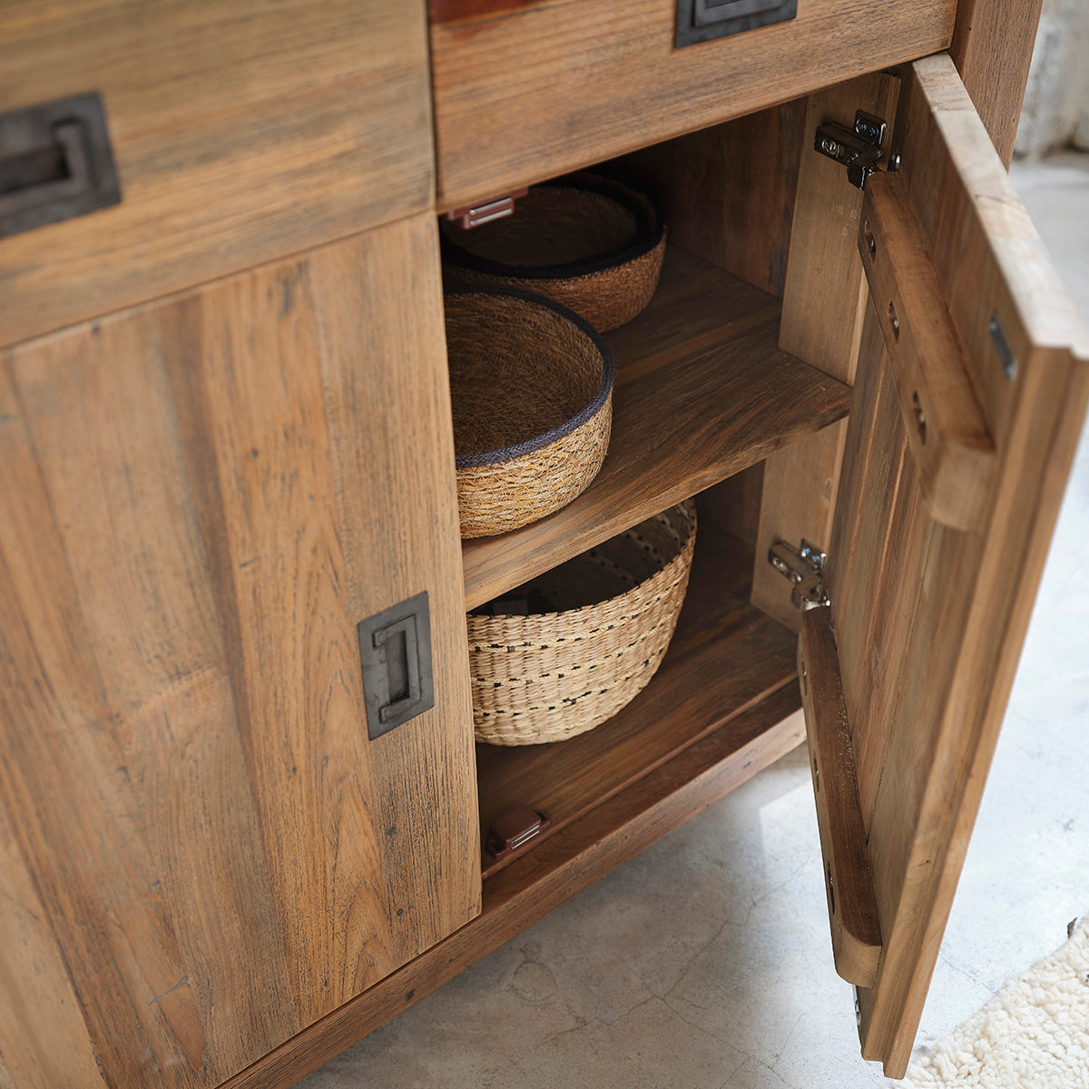 Berah Getah Cargo buffet teck recyclé 100 cm 2 tiroirs